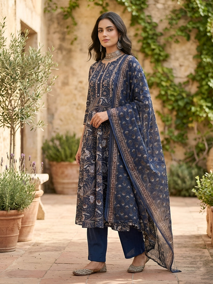 Printed Anarkali Kurta Set With Dupatta