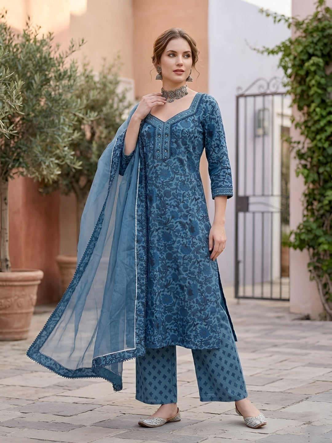Printed Straight Kurta Set With Dupatta