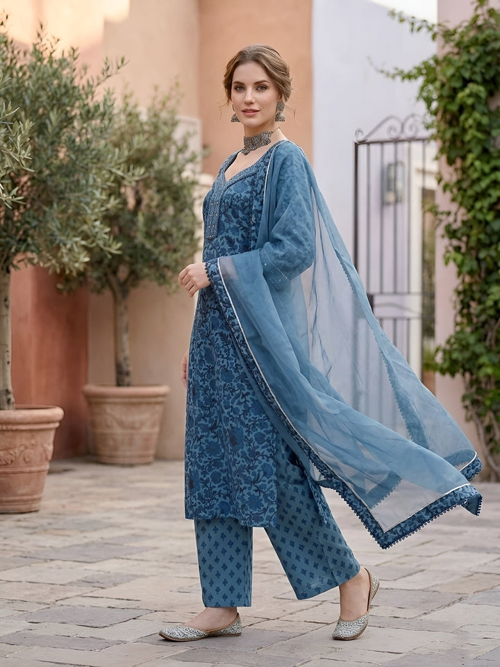 Printed Straight Kurta Set With Dupatta