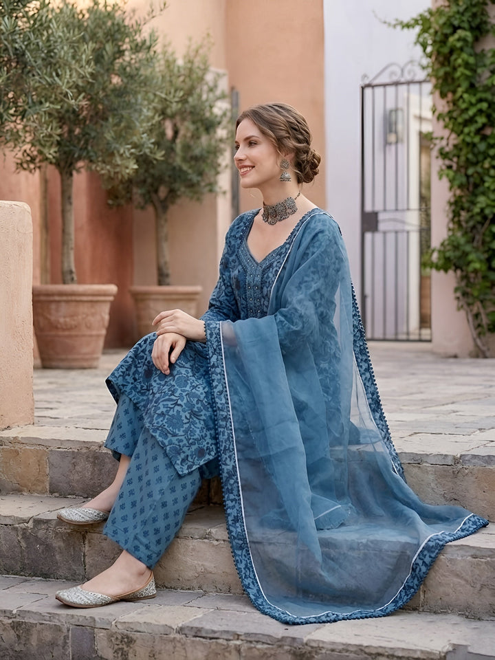 Printed Straight Kurta Set With Dupatta