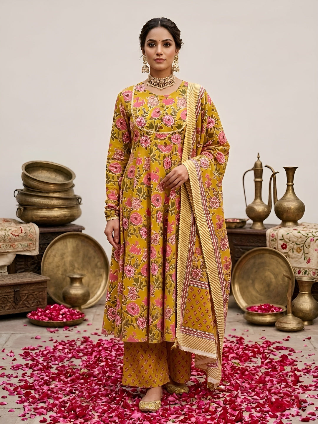 Floral Printed Anarkali Kurta Set With Dupatta