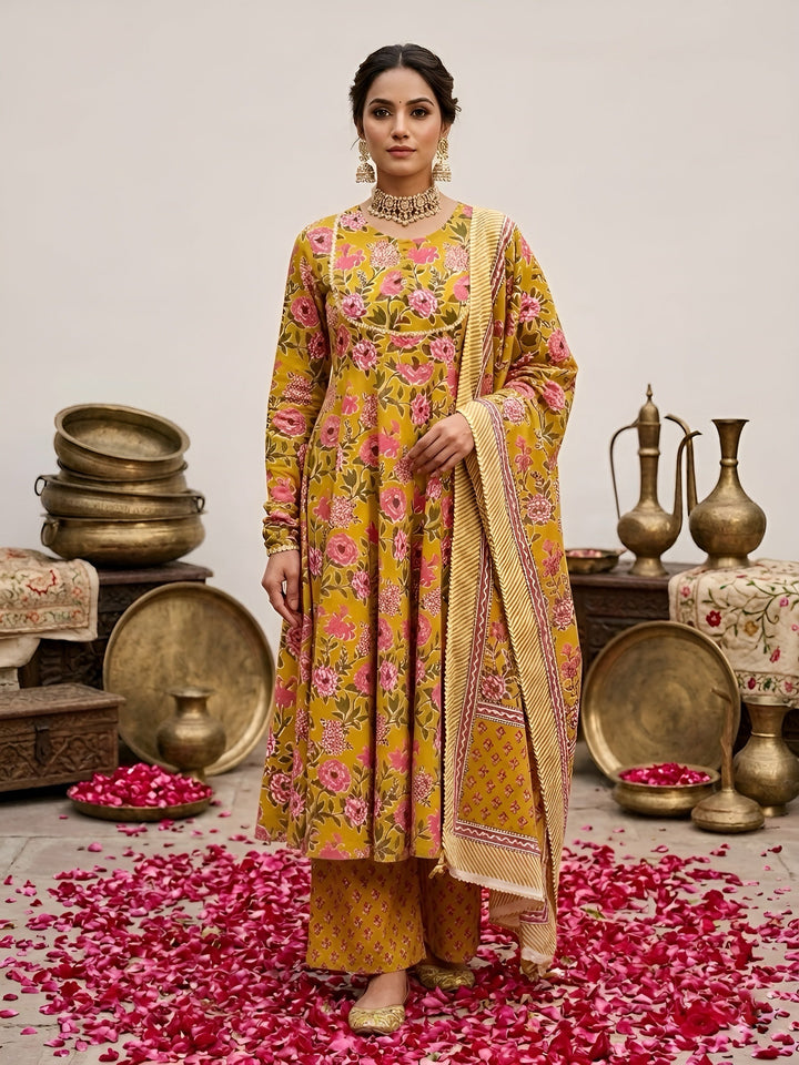 Floral Printed Anarkali Kurta Set With Dupatta