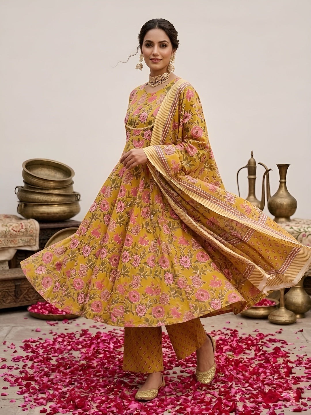 Floral Printed Anarkali Kurta Set With Dupatta