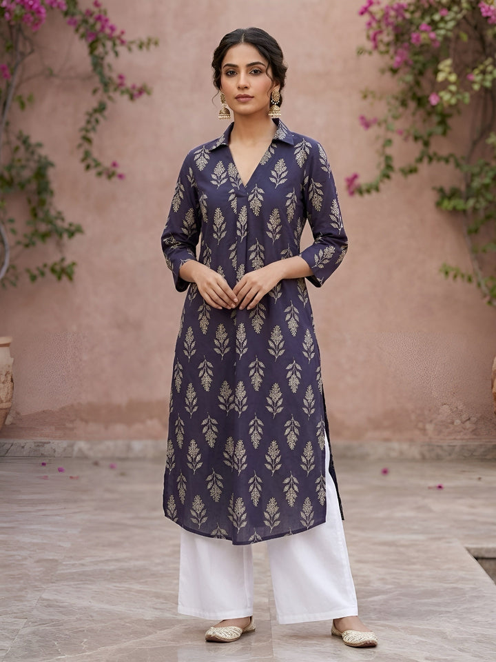 Printed Straight Kurta with Three Quarter Sleeves
