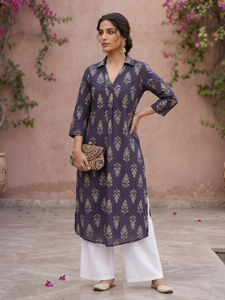 Printed Straight Kurta with Three Quarter Sleeves