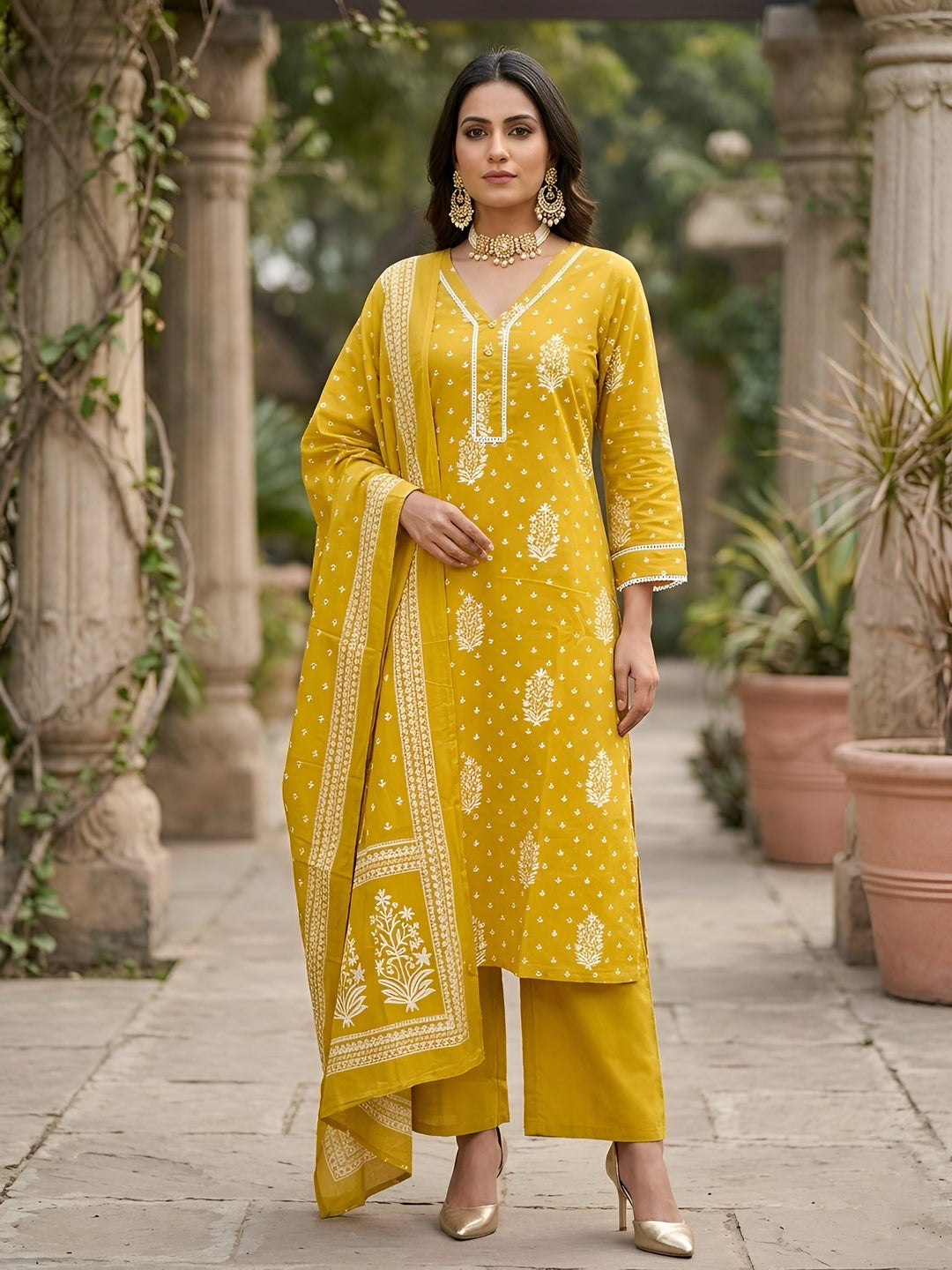 Printed Straight Kurta Set With Dupatta