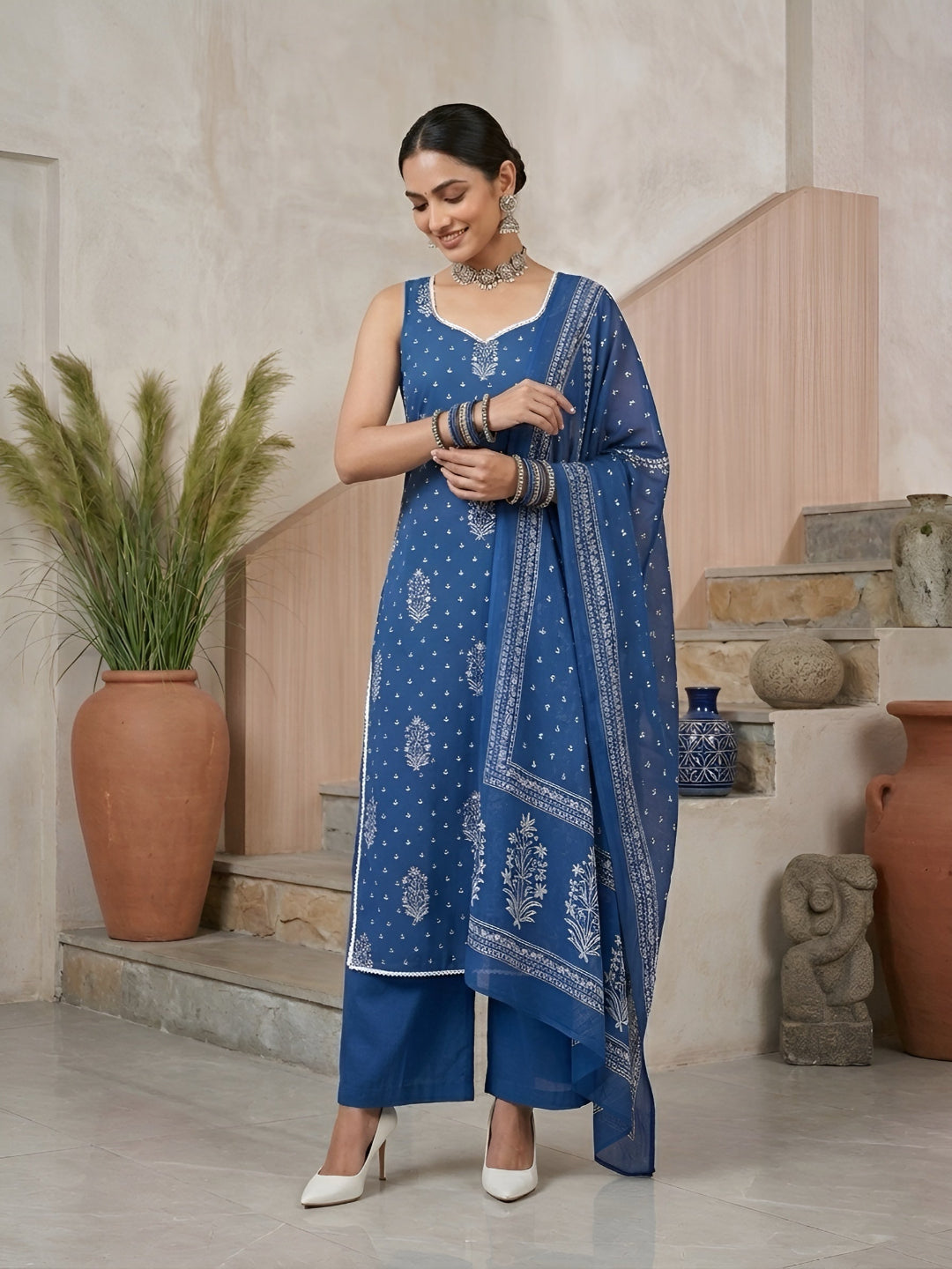 Printed Straight Kurta Set With Dupatta