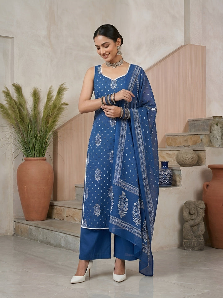 Printed Straight Kurta Set With Dupatta