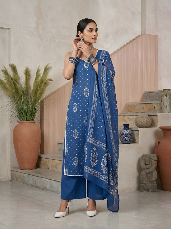 Printed Straight Kurta Set With Dupatta
