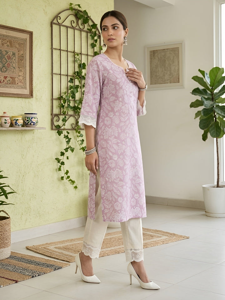 Printed Straight Kurta With Three Quarter Sleeves