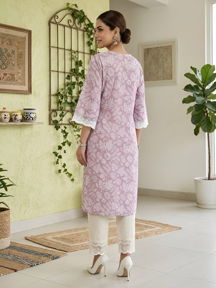 Printed Straight Kurta With Three Quarter Sleeves