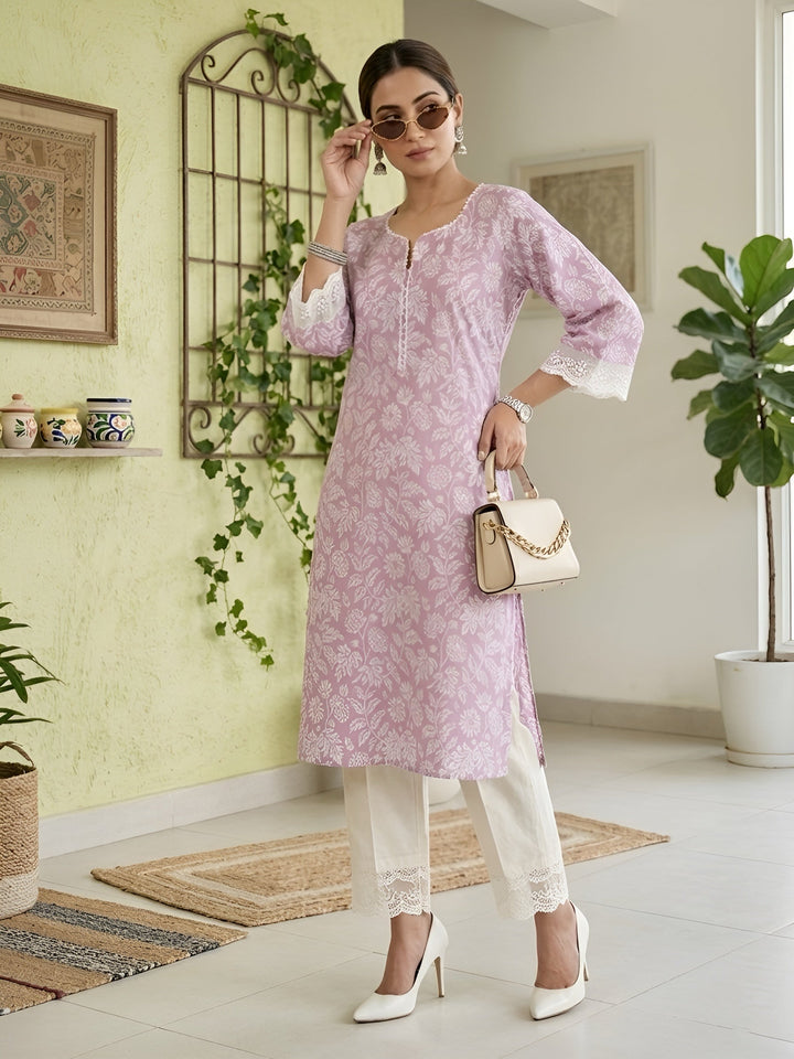 Printed Straight Kurta With Three Quarter Sleeves