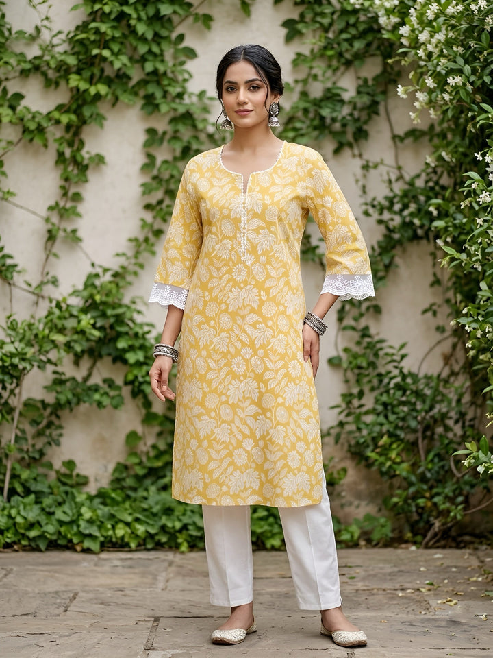 Printed Straight Kurta With Three Quarter Sleeves