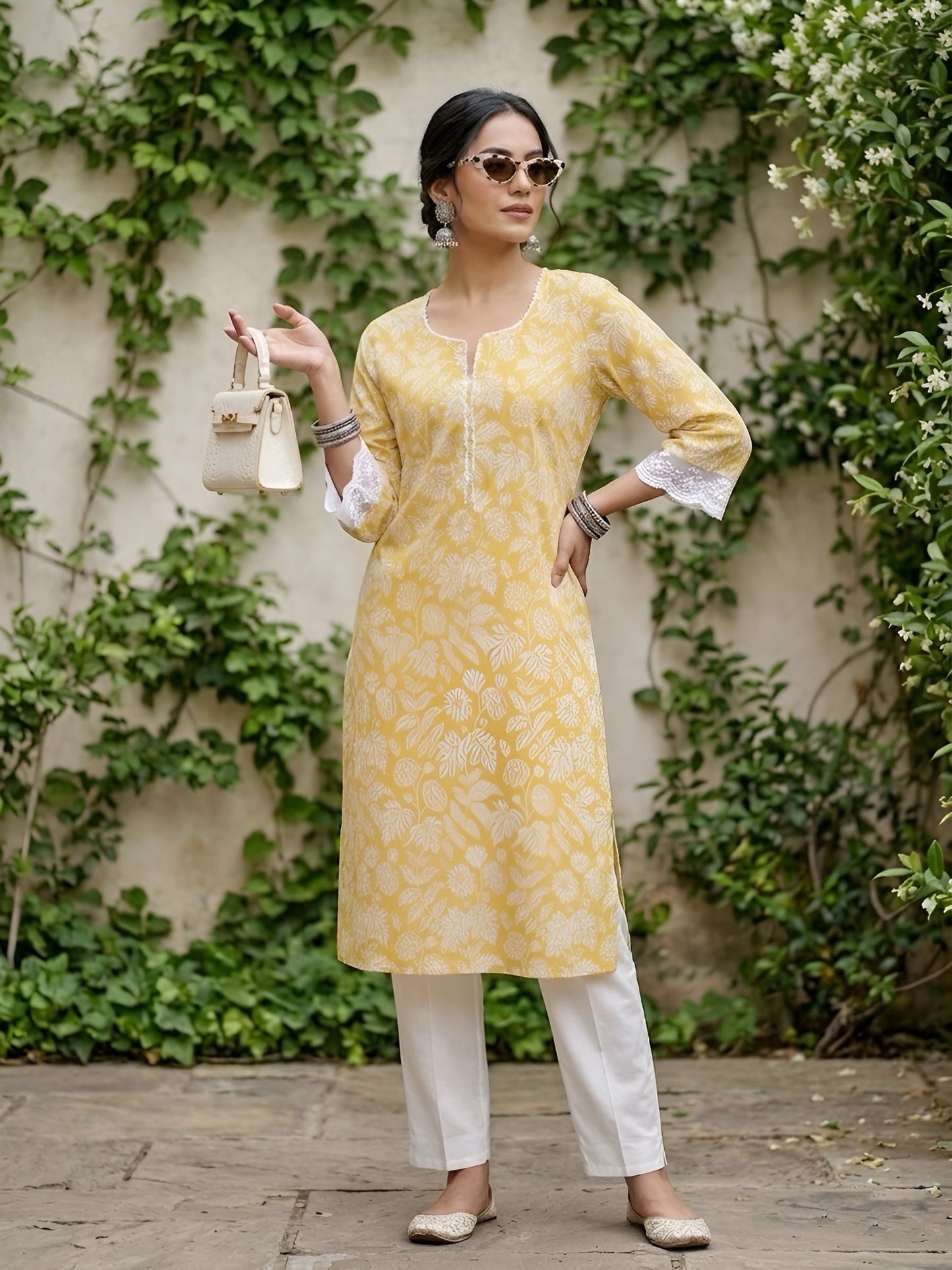 Printed Straight Kurta With Three Quarter Sleeves