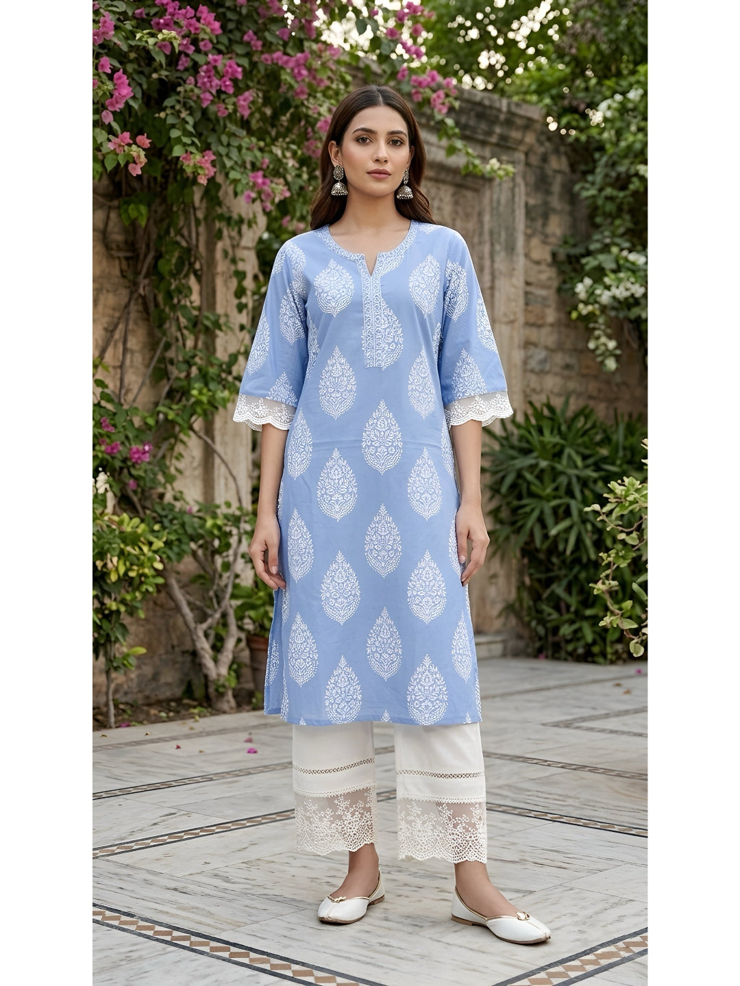 Printed Straight Kurta with Three Quarter