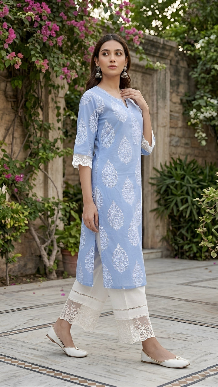 Printed Straight Kurta with Three Quarter