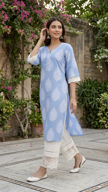 Printed Straight Kurta with Three Quarter