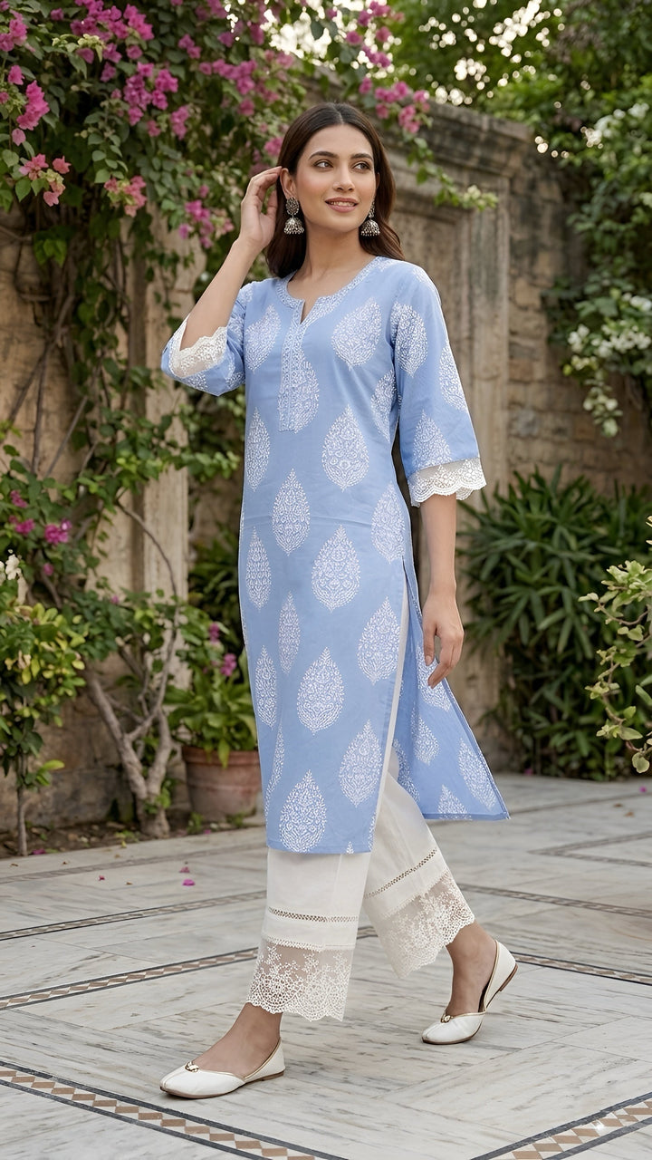 Printed Straight Kurta with Three Quarter