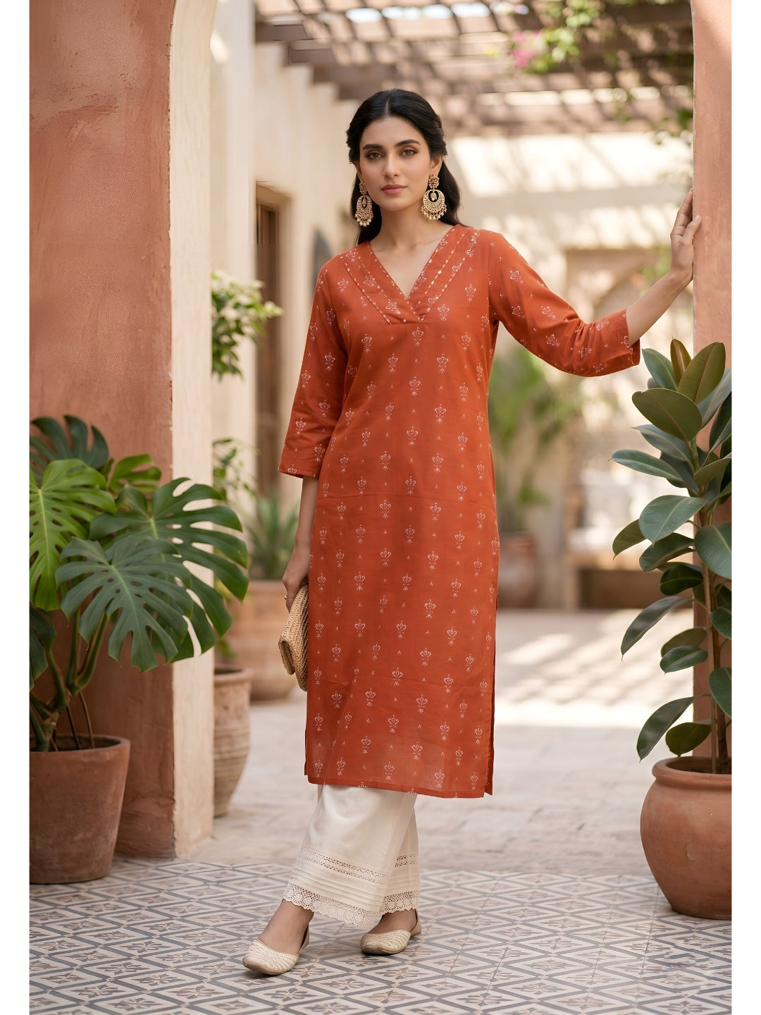 Printed Straight Kurta with Three Quarter