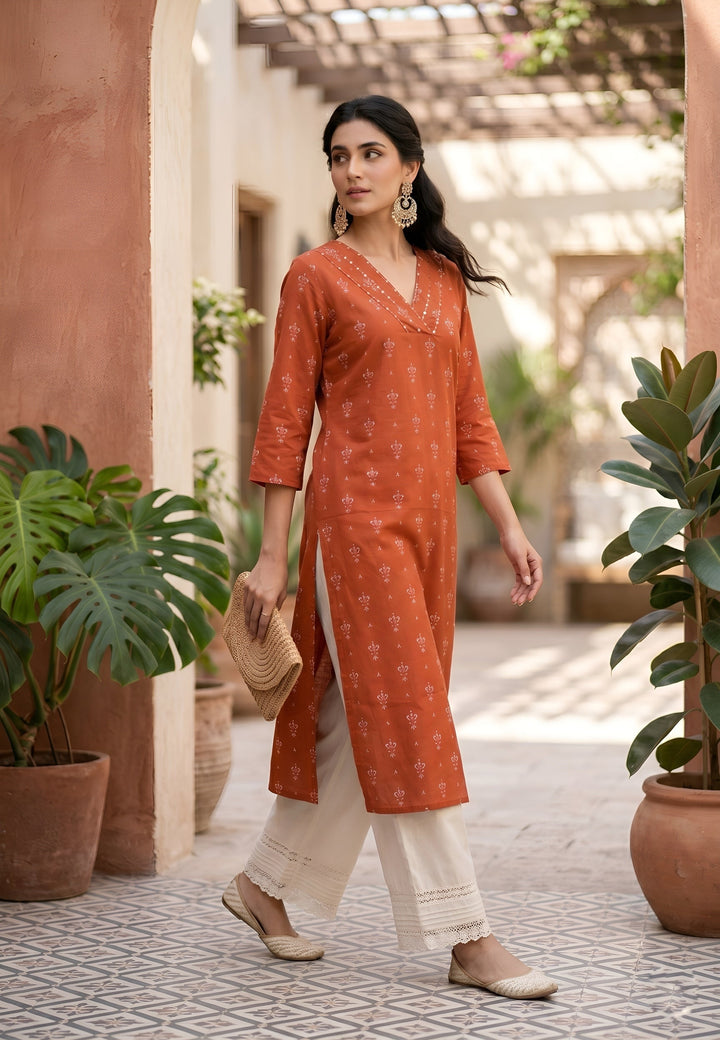 Printed Straight Kurta with Three Quarter