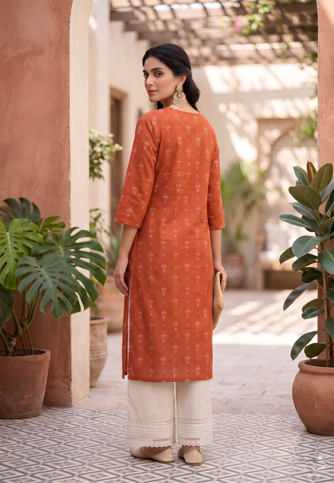 Printed Straight Kurta with Three Quarter