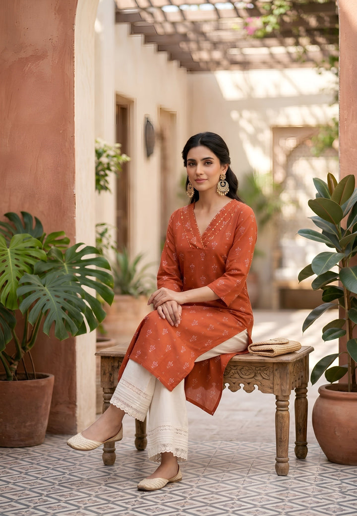 Printed Straight Kurta with Three Quarter
