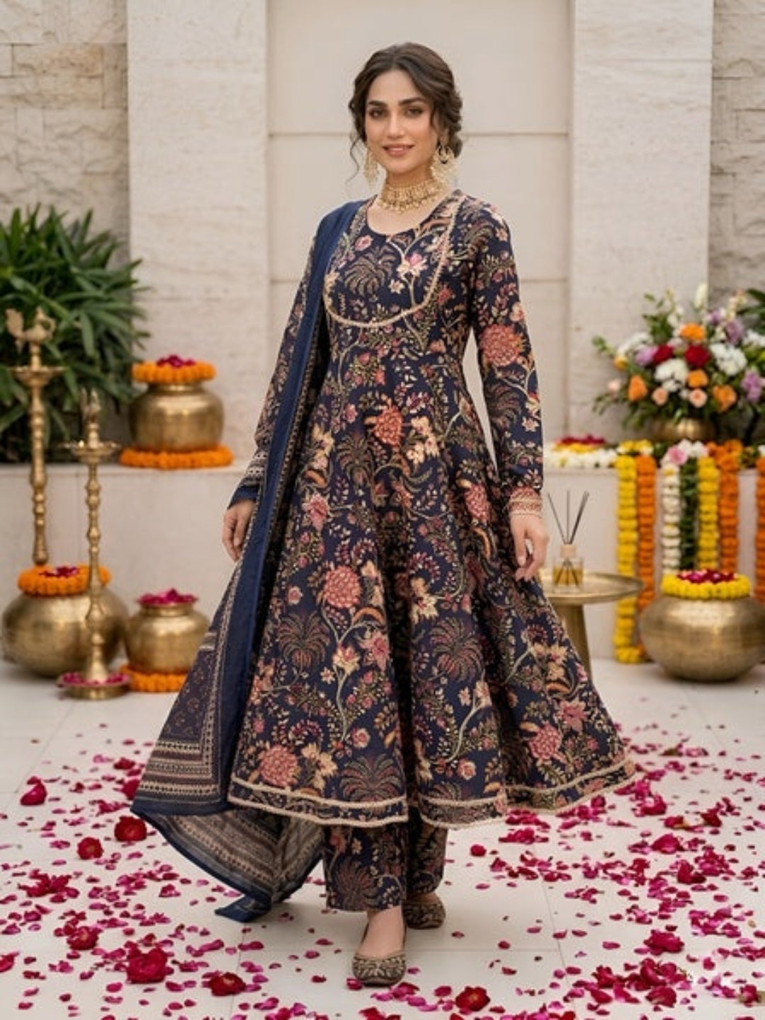 Printed Anarkali Kurta Set With