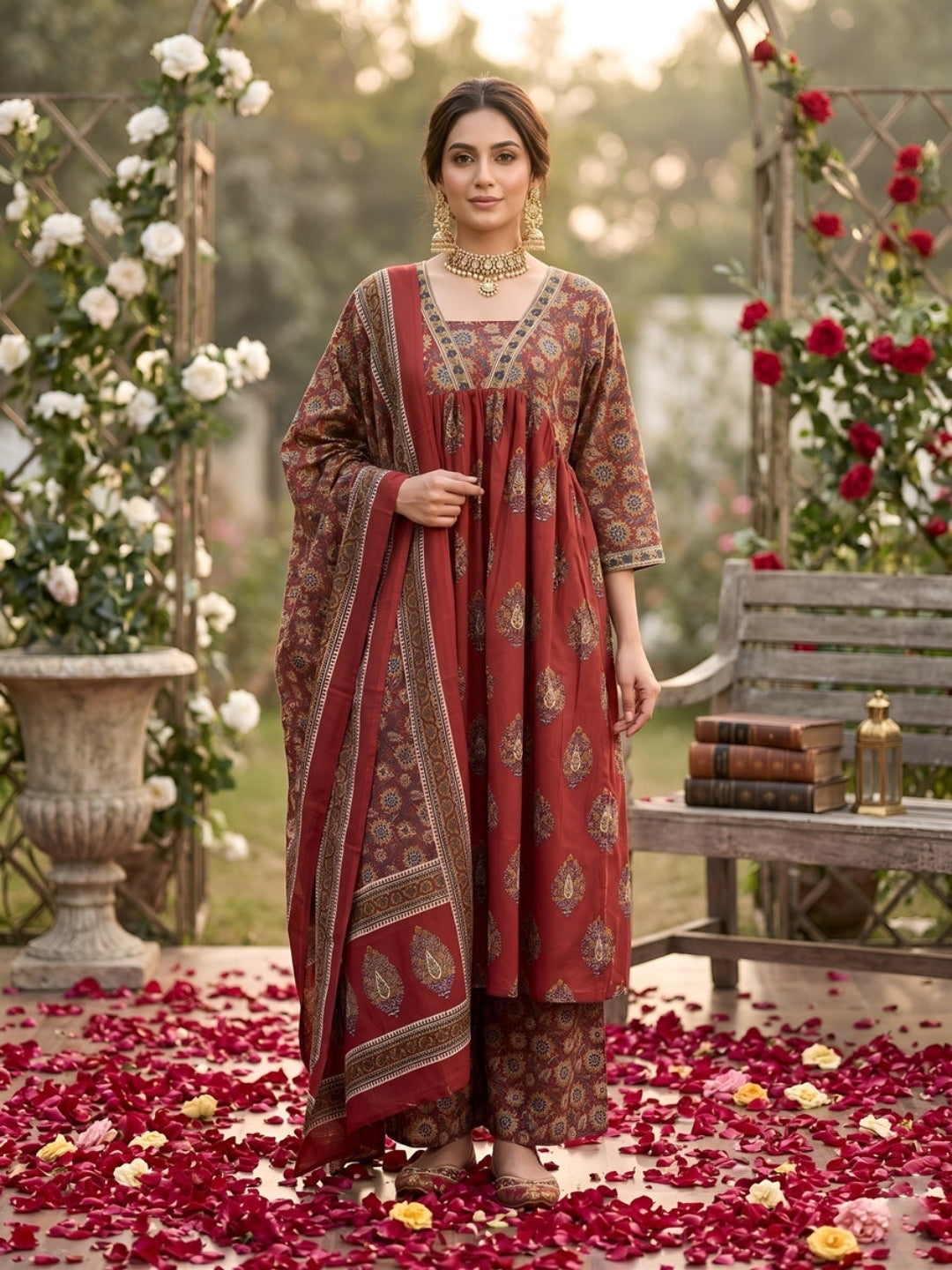 Printed A-Line Kurta Set With Dupatta