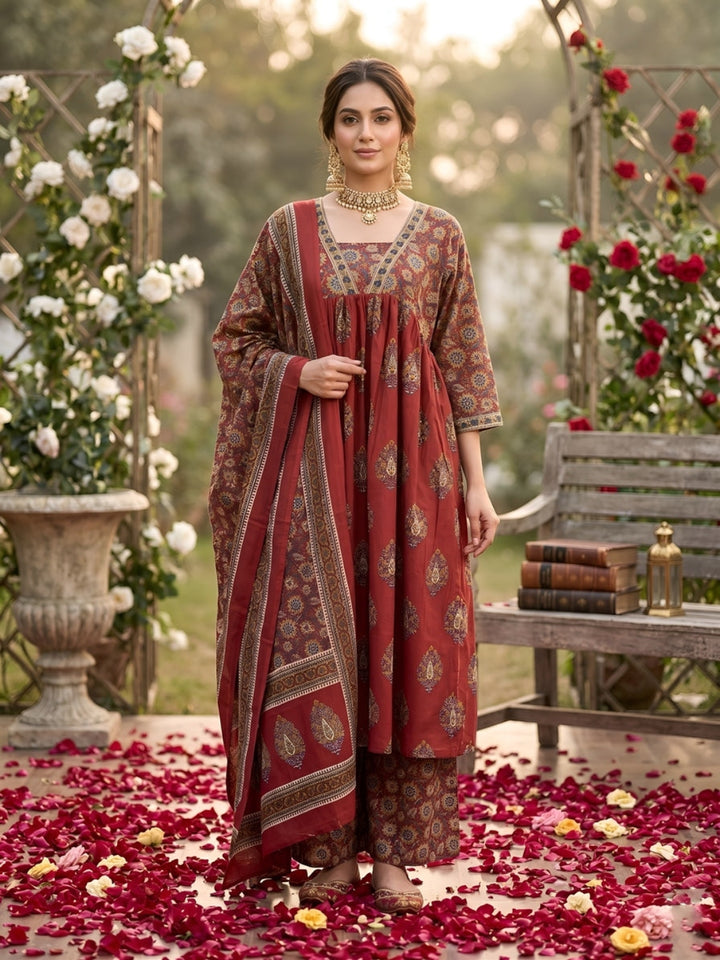 Printed A-Line Kurta Set With Dupatta