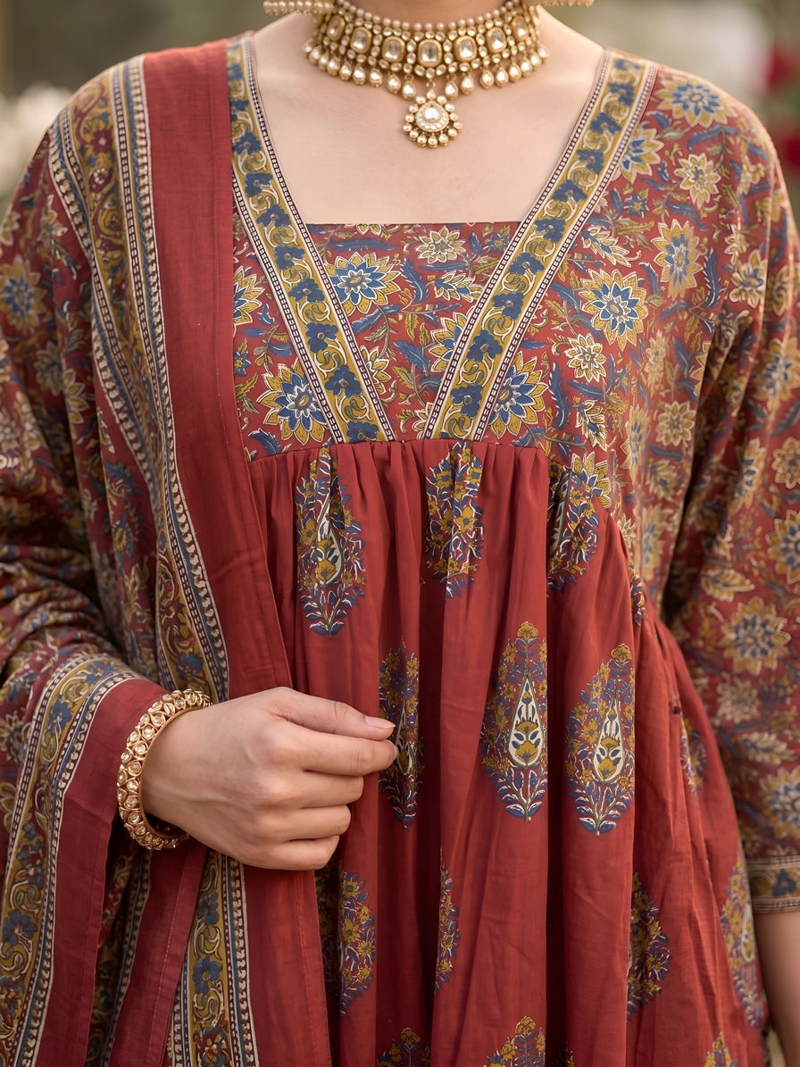 Printed A-Line Kurta Set With Dupatta