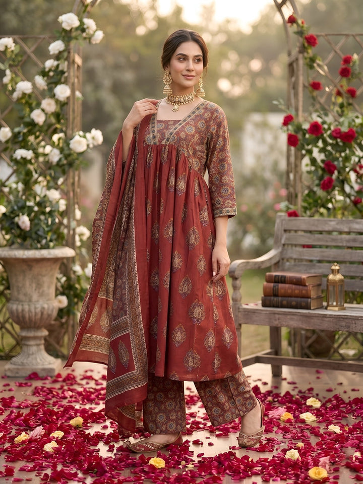 Printed A-Line Kurta Set With Dupatta