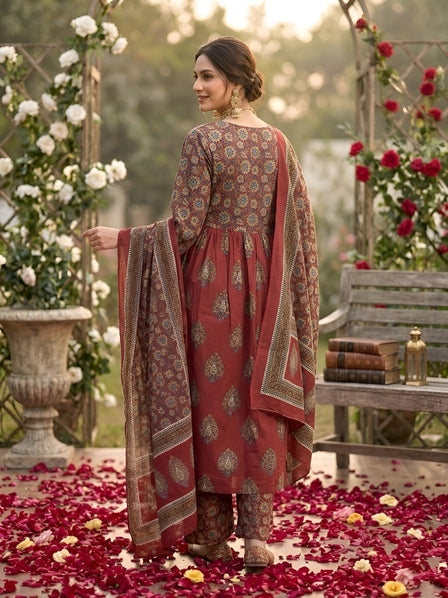 Printed A-Line Kurta Set With Dupatta