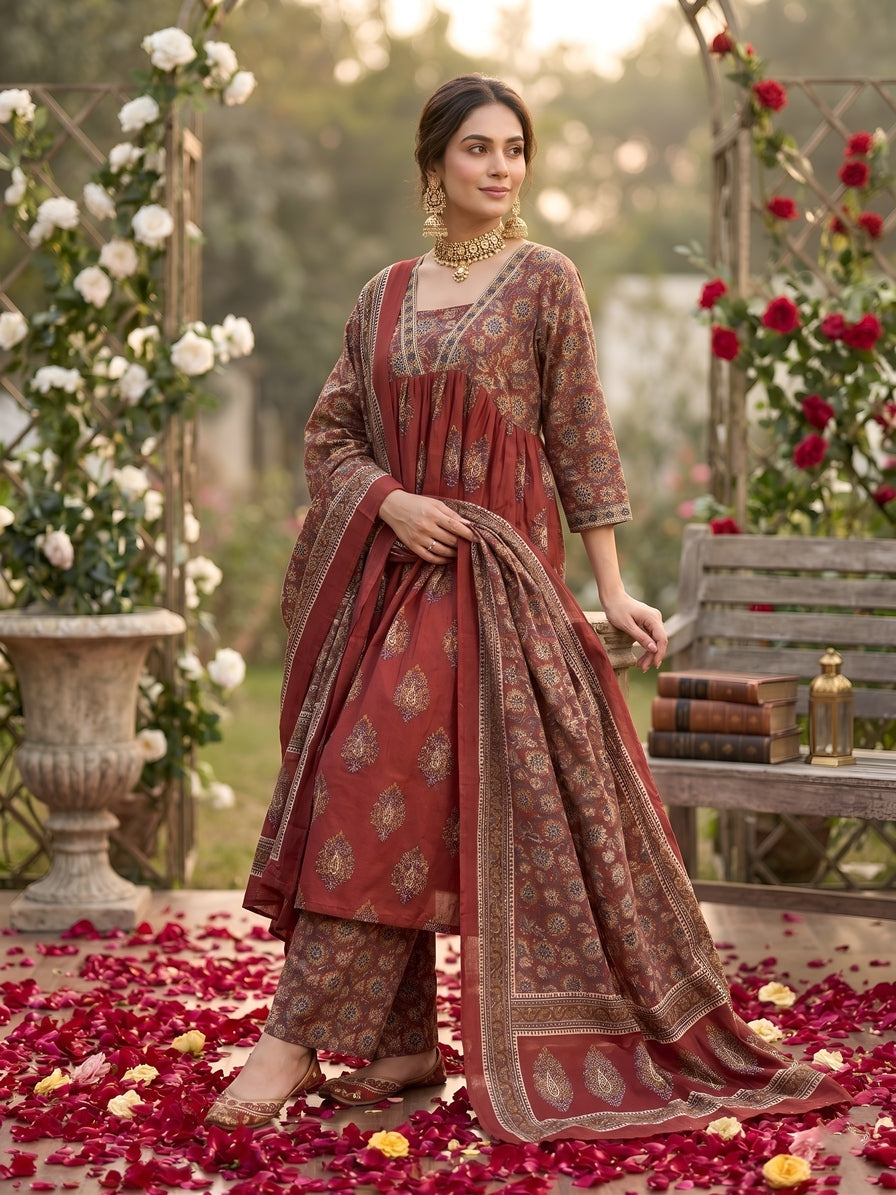 Printed A-Line Kurta Set With Dupatta