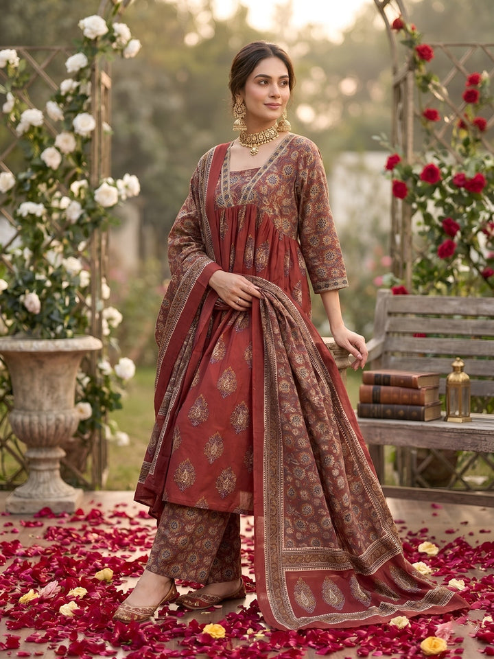 Printed A-Line Kurta Set With Dupatta