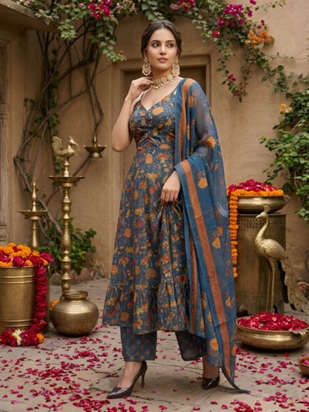 Printed Anarkali Kurta Set With Dupatta