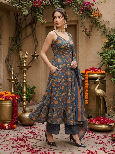 Printed Anarkali Kurta Set With Dupatta