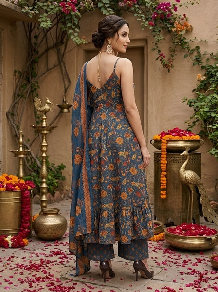 Printed Anarkali Kurta Set With Dupatta