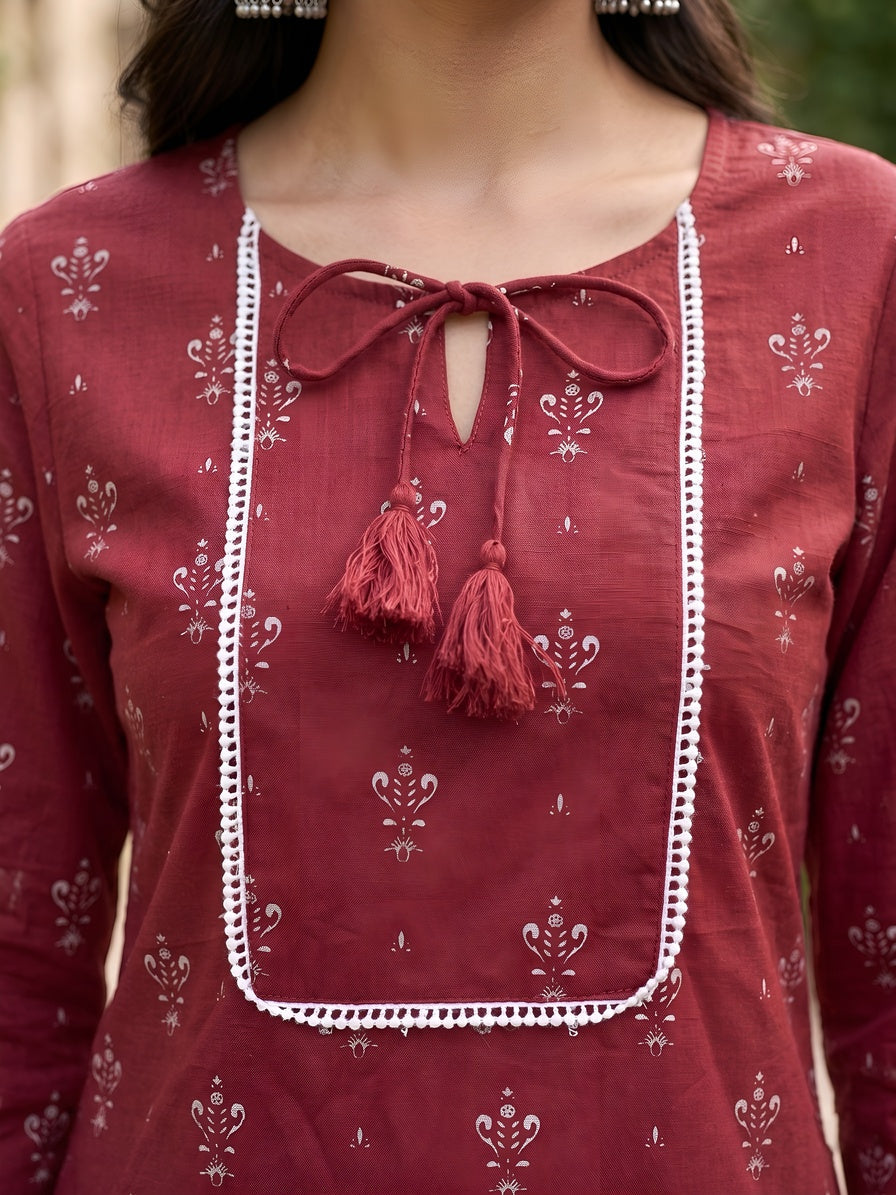 Printed Straight Kurta With Three Quarter
