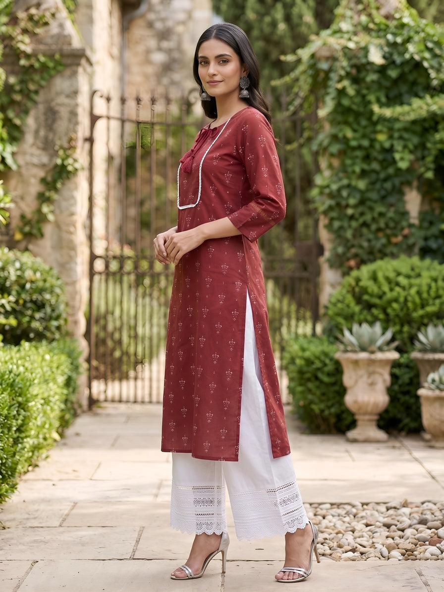 Printed Straight Kurta With Three Quarter