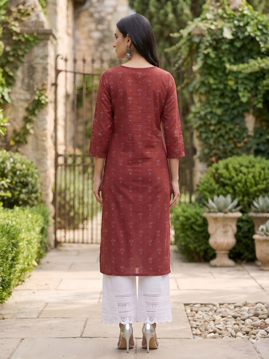 Printed Straight Kurta With Three Quarter