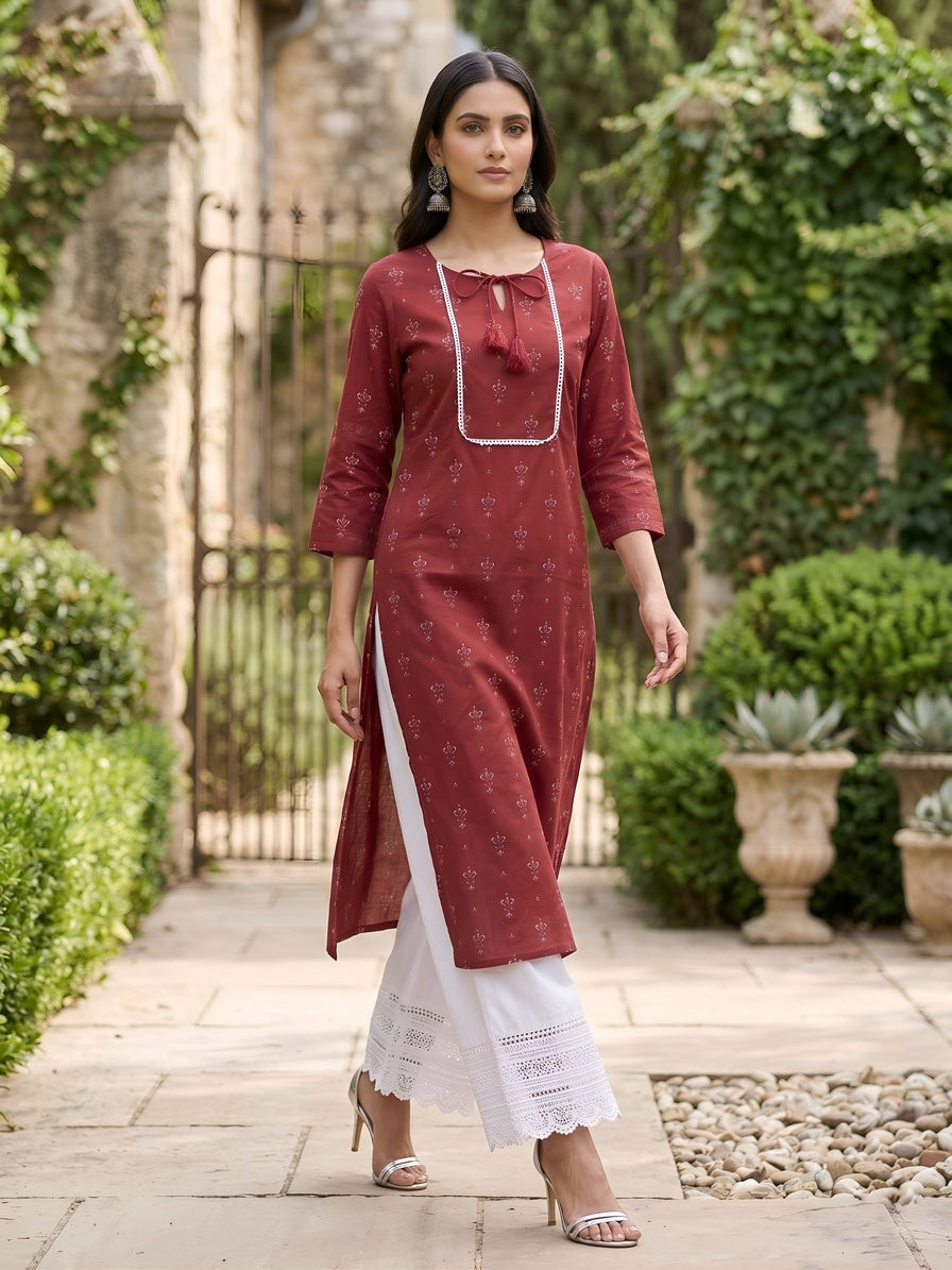 Printed Straight Kurta With Three Quarter