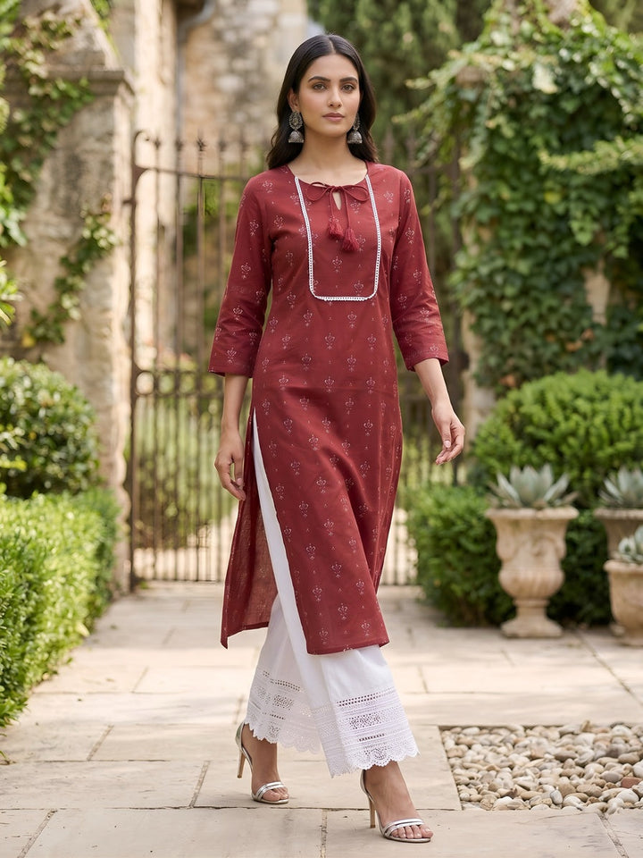Printed Straight Kurta With Three Quarter
