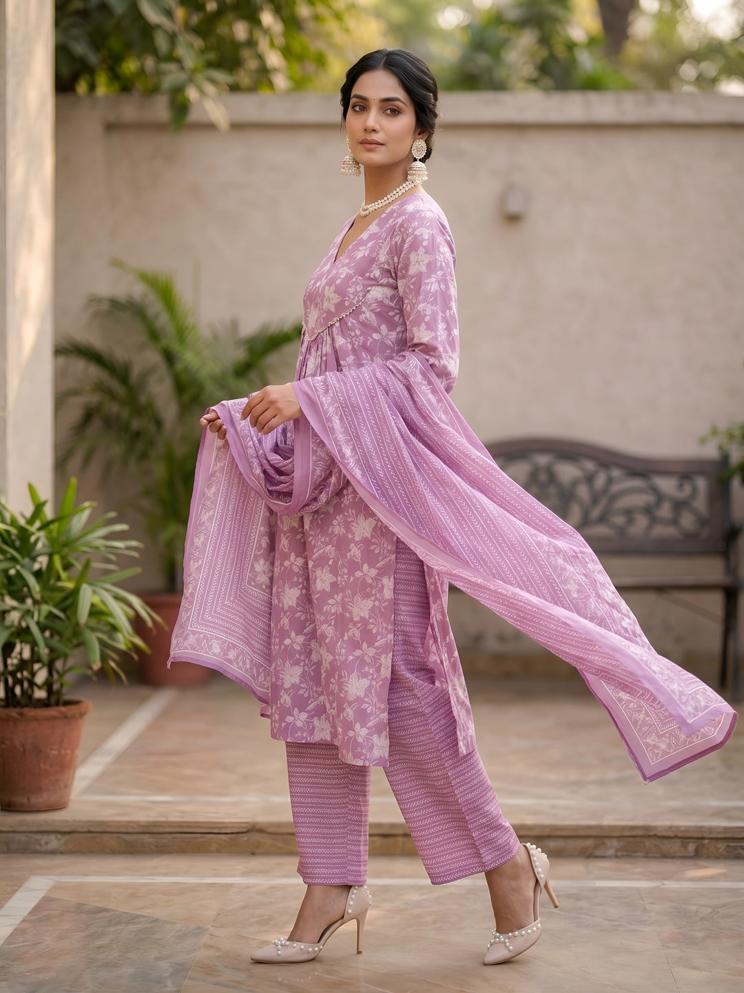Printed A-Line Kurta Set With Dupatta