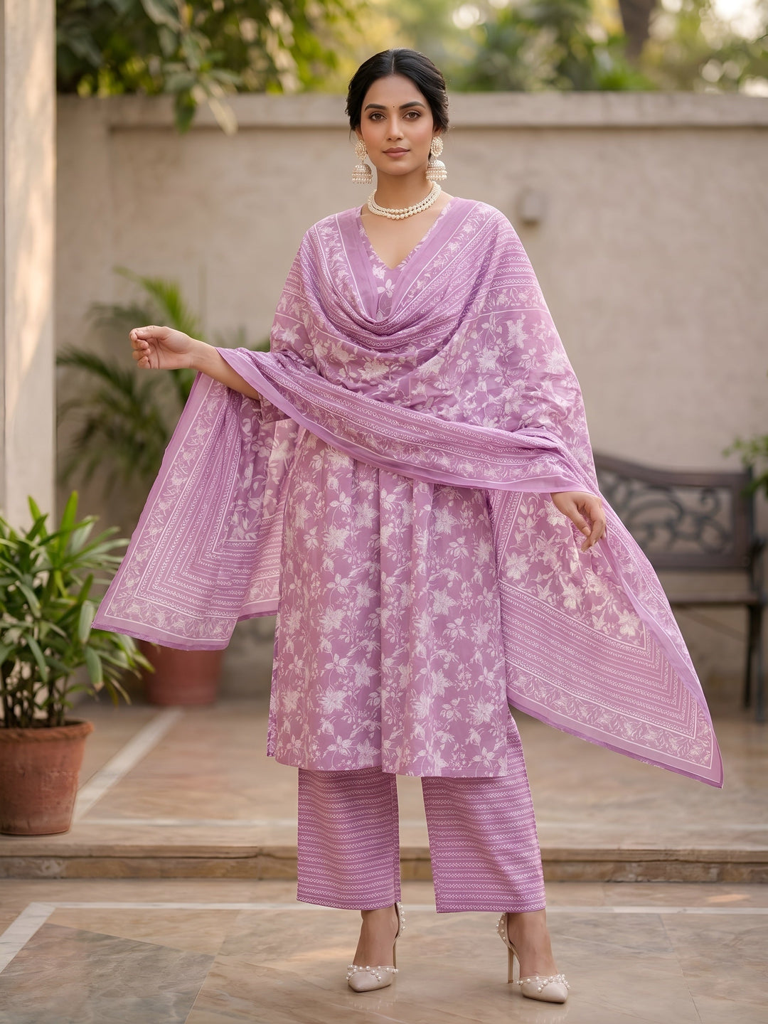 Printed A-Line Kurta Set With Dupatta