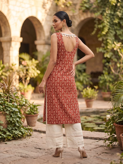 Printed Stylish Back Straight Sleeveless Kurta