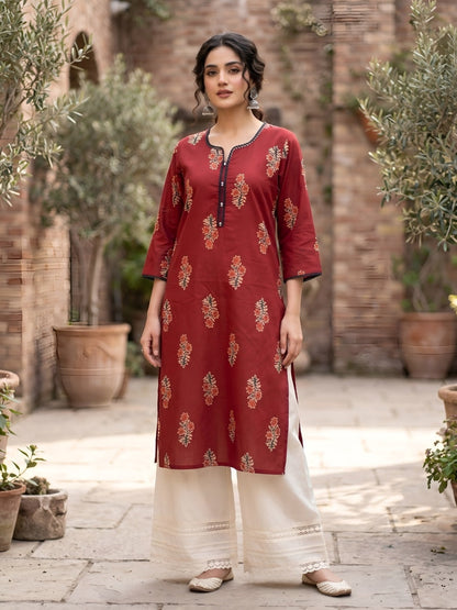 Printed Straight Kurta With Three Quarter