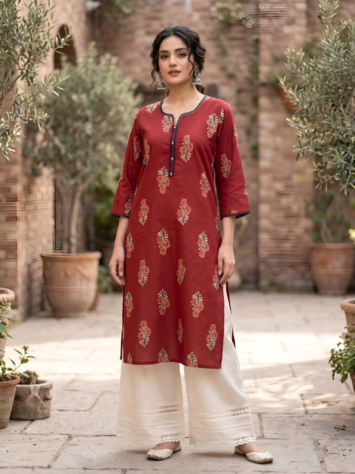 Printed Straight Kurta With Three Quarter