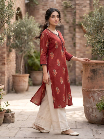 Printed Straight Kurta With Three Quarter