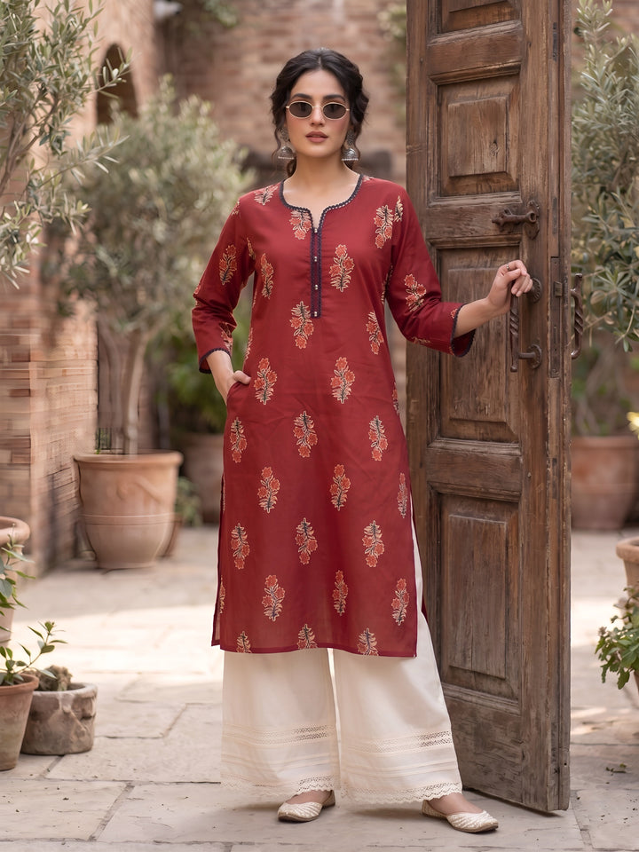 Printed Straight Kurta With Three Quarter