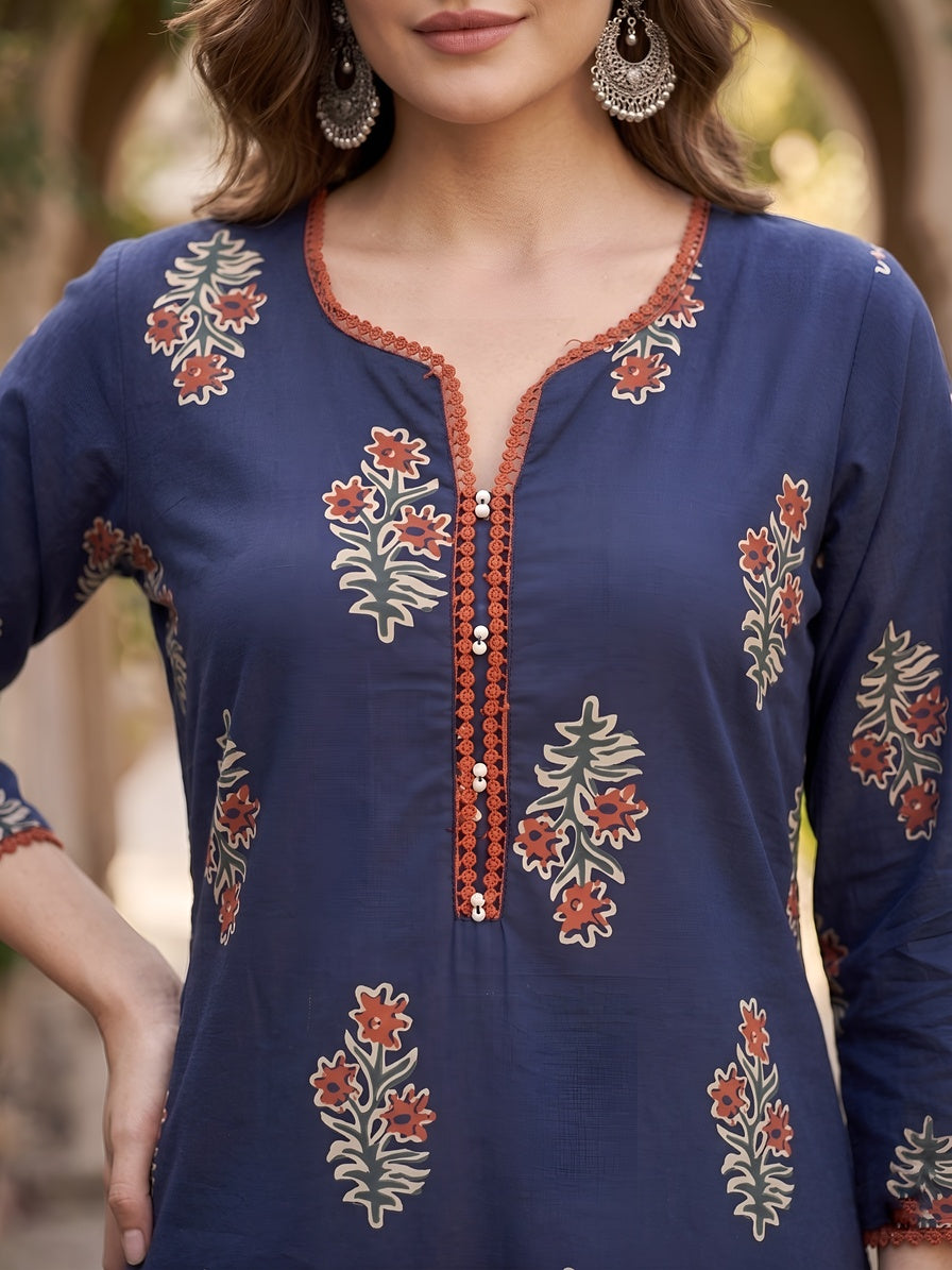 Printed Straight Kurta With Three Quarter